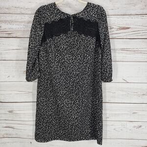 Ann Taylor Women's Black and White Lace Keyhole 3/4 Sleeve Dress Size Medium